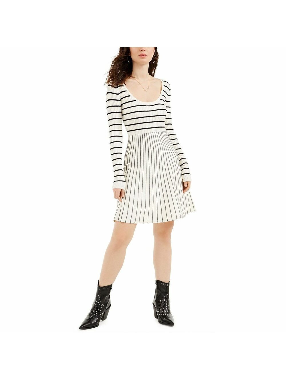 NEW Guess Nash Ribbed Knit Striped Fit & Flare Sweater Dress Medium